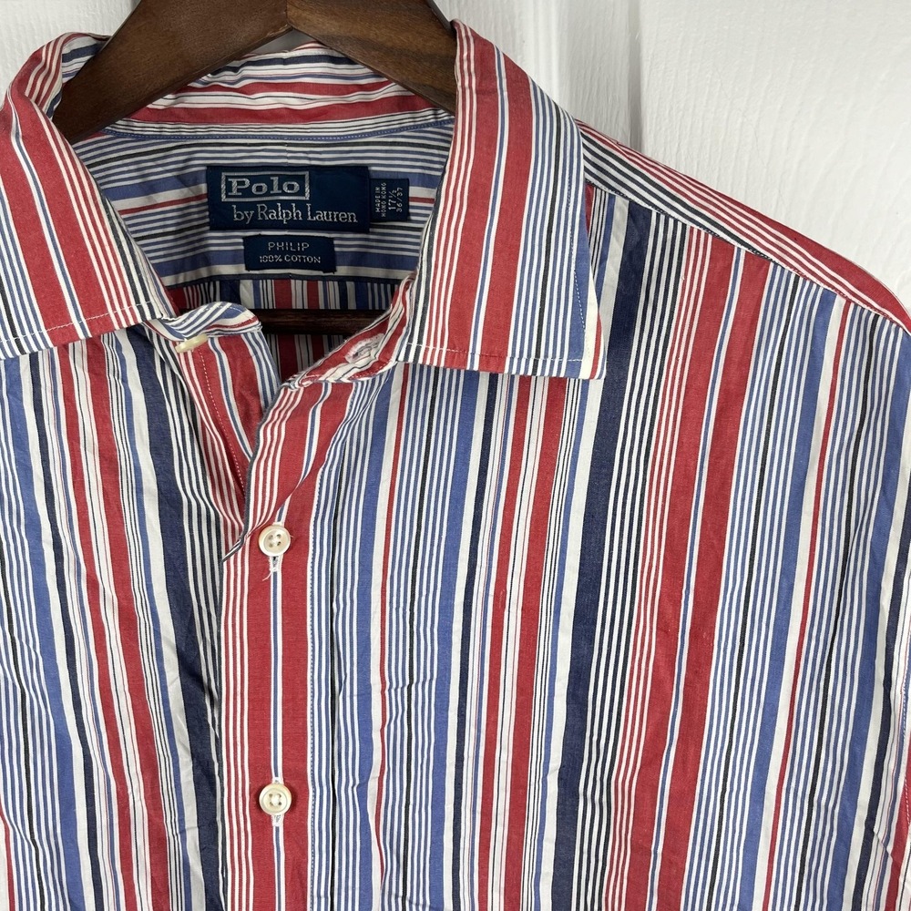 Polo Ralph Lauren Shirt Mens XL Stripe Philip Button Up Vintage 17‎ 1/2 x 36/37